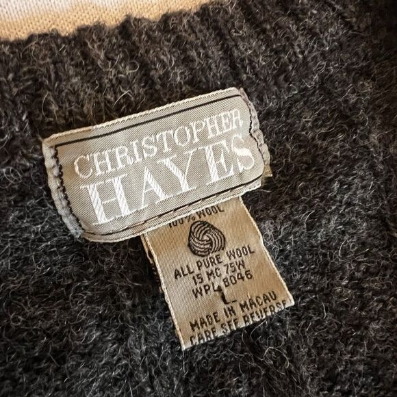 Vintage Christopher Hayes 90s Wool Charcoal Gray V Neck Sweater Preppy L - Picture 4 of 7